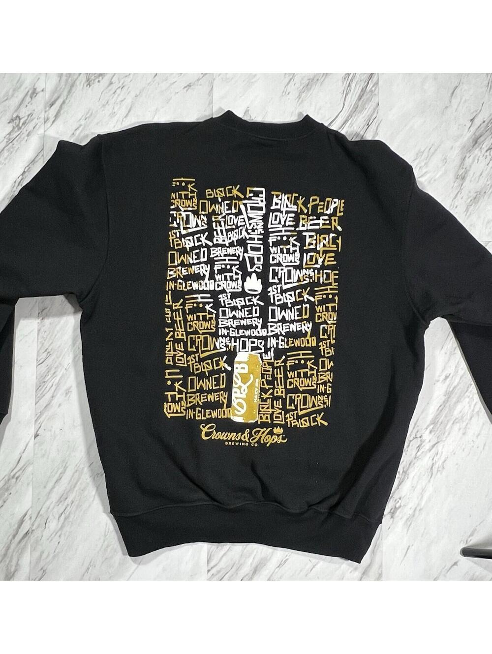 Crowns & Hops Brewing Co Crewneck Sweatshirt XL Black Graphic #9